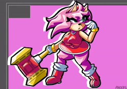 Size: 4096x2867 | Tagged: safe, artist:anoerstheawe, amy rose, hedgehog, abstract background, amy's halterneck dress, female, piko piko hammer, solo