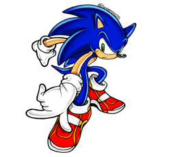 Size: 640x588 | Tagged: safe, artist:swaggness225, sonic the hedgehog, hedgehog, frown, outline, personality swap, signature, simple background, soap shoes, solo, uekawa style, white background