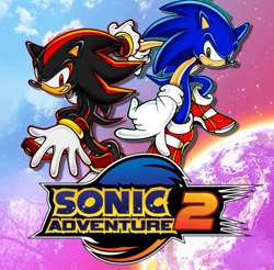 Size: 640x629 | Tagged: safe, artist:swaggness225, shadow the hedgehog, sonic the hedgehog, hedgehog, sonic adventure 2, abstract background, duo, frown, looking at viewer, outline, personality swap, smile, soap shoes, uekawa style