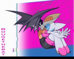 Size: 947x754 | Tagged: safe, artist:tnyschjs, rouge the bat, 2025, character name, looking at viewer, sitting, solo, text