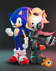 Size: 900x1132 | Tagged: safe, artist:wwolforam, sonic the hedgehog, whisper the wolf, 2025, 3d, duo, gradient background, holding something, smile, standing