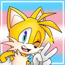Size: 2000x2000 | Tagged: safe, artist:acqua_lizard, miles "tails" prower, 2025, icon, pride, smile, solo, star (symbol), trans pride, wink