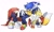 Size: 2048x1232 | Tagged: safe, artist:omiso_05_, knuckles the echidna, miles "tails" prower, sonic the hedgehog, echidna, fox, hedgehog, 2025, alternate outfit, clothes, looking at viewer, male, sitting, smile, team sonic, trio, yellow shoes
