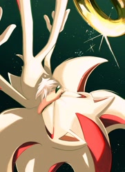 Size: 1486x2047 | Tagged: safe, artist:moooo_0812, shadow the hedgehog, super shadow, 2025, eyes closed, falling, gradient background, no mouth, ring, solo, super form