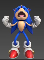 Size: 814x1111 | Tagged: safe, artist:dokatzo, sonic the hedgehog, 2025, 3d, angry, clenched fists, faic, fangs, gradient background, mouth open, solo, standing