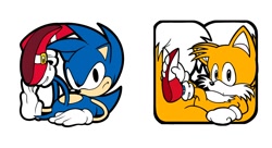 Size: 1224x666 | Tagged: safe, artist:casinobunbun, artist:panchonatorr, miles "tails" prower, sonic the hedgehog, 2025, classic sonic, classic tails, duo, flat colors, looking at viewer, redraw, simple background, treads, white background