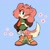Size: 2048x2048 | Tagged: safe, artist:pinkystari, oc, dog, 2022, :3, blue background, cavalier king charles spaniel, clothes, crop top, eye clipping through hair, eyebrow clipping through hair, flower, gloves, green eyes, jacket, oc only, open jacket, shoes, shorts, simple background, smile, smiling at viewer, solo, standing, unnamed oc, wink, winking at viewer