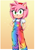 Size: 896x1280 | Tagged: safe, ai art, amy rose, hedgehog, 2025, alternate outfit, blushing, border, clothes, female, fully clothed, gradient background, hands behind back, looking at viewer, overalls, prompter:nickisfun, smile, smiling at viewer, solo, standing
