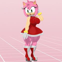 Size: 1024x1024 | Tagged: safe, artist:kabalmystic, artist:makioria, amy rose, 2021, 3d, abstract background, busty amy, hand behind head, looking offscreen, mmd, mouth open, solo, standing