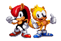 Size: 252x170 | Tagged: safe, artist:motorroach, mighty the armadillo, ray the flying squirrel, sonic mania, 16-bit, 2018, animated, classic mighty, classic ray, clenched fist, double thumbs up, duo, gif, gloves, hand on hip, infinite loop, pixel art, shoes, simple background, smile, smiling at viewer, socks, sonic mania plus, sprite, standing, thumbs up, transparent background