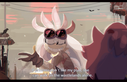 Size: 985x643 | Tagged: safe, artist:tibzonoa, blaze the cat, silver the hedgehog, bird, 2017, abstract background, alternate outfit, brown gloves, clenched teeth, clothes, clouds, crow, daytime, dialogue, duo, english text, eyes closed, eyewear on head, gloves, goggles, goggles on head, jacket, literal animal, open jacket, outdoors, powerlines, smile, solo focus, standing, text, wires