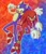 Size: 2161x2500 | Tagged: safe, artist:knucklesenjoyer, artist:tillytilli, knuckles the echidna, sonic the hedgehog, 2022, abstract background, blushing, clenched fists, duo, ear fluff, looking at viewer, mid-air, outline, signature, smile