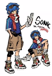 Size: 1420x2048 | Tagged: safe, artist:kiioki11, sonic the hedgehog, human, character name, humanized, scarf, simple background, white background
