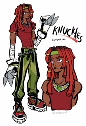 Size: 1412x2048 | Tagged: safe, artist:kiioki11, knuckles the echidna, human, chain, character name, dark skin, humanized, necklace, simple background, white background