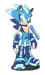 Size: 450x750 | Tagged: safe, artist:cylent-nite, oc, oc:silence the hedgehog, hedgehog, 2023, blue eyes, boots, character name, flat colors, fur markings, gloves, heart chest, looking at viewer, mouth open, oc only, shadow (lighting), simple background, solo, standing, text, white background