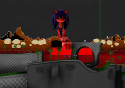 Size: 1021x721 | Tagged: safe, artist:cjanpiel13, sonic the hedgehog, oc, oc:sonic.exe, 3d, hill zone, loop, mmd, palm tree, solo, tree