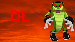 Size: 1024x576 | Tagged: safe, artist:waleedtariqmmd, vector the crocodile, oc, oc:vector.exe, 3d, mmd, red sclera, solo