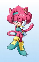 Size: 2383x3772 | Tagged: safe, artist:chibi-jen-hen, oc, oc:jade the cat, cat, 2018, blushing, hair, hair over one eye, legs crossed, lidded eyes, looking down, oc only, signature, sitting, smile, solo