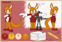 Size: 7097x4842 | Tagged: safe, artist:tvict101, oc, oc:mayor roo, kangaroo, office outfit, paper, pen, reference sheet