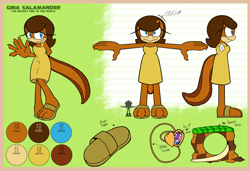 Size: 3549x2421 | Tagged: safe, artist:tvict101, oc, oc:gina salamander, giantess, loop, macro, necklace, reference sheet, salamander, slippers