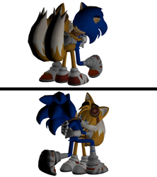 Size: 1920x2160 | Tagged: safe, artist:korey-sonicfan22, miles "tails" prower, sonic the hedgehog, 2017, 3d, duo, hugging, sonic boom (tv), standing