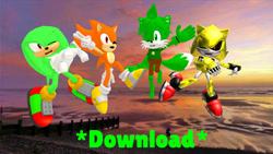 Size: 1192x670 | Tagged: safe, artist:waleedtariqmmd, oc, oc:chuckles the echidna, oc:elijah do the hedgehog, oc:jacob the hedgehog, oc:waleed the fox, mmd