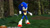 Size: 1920x1080 | Tagged: safe, artist:sab64, sonic the hedgehog, 2024, 3d, abstract background, character name, daytime, forest, looking at viewer, mmd, outdoors, smile, smiling at viewer, solo, sonic boom (tv), standing, text, tree