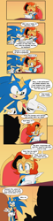 Size: 1312x5500 | Tagged: safe, artist:risziarts, sally acorn, sonic the hedgehog, chipmunk, hedgehog, 2023, comic, dialogue, duo, english text, holding something, king sonic, paper, queen sally acorn, sally x sonic, shipping, sitting, straight, writing