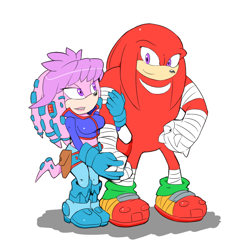 Size: 1000x1000 | Tagged: safe, artist:cylent-nite, julie-su, knuckles the echidna, echidna, 2014, duo, female, hand on another's arm, julie-su x knuckles, male, shipping, simple background, sonic boom (tv), straight, white background