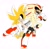 Size: 1947x1921 | Tagged: safe, artist:guitar_00000001, shadow the hedgehog, sonic the hedgehog, super shadow, super sonic, hedgehog, 2025, duo, eyes closed, eyeshadow, fingerless gloves, flying, guitar, holding something, lidded eyes, male, microphone, mouth open, musical instrument, playing music, simple background, singing, smile, super form, white background