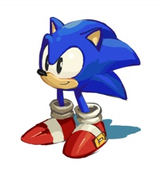Size: 1106x1153 | Tagged: safe, artist:td__1992, sonic the hedgehog, 2025, classic sonic, no arms, shadow (lighting), simple background, smile, solo, standing, what has science done, white background