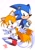 Size: 1414x2000 | Tagged: safe, artist:judy totoya, miles "tails" prower, sonic the hedgehog, fox, hedgehog, 2022, arms out, classic sonic (universe), cute, duo, duo male, hand on hip, male, males only, mouth open, official artwork, open smile, signature, simple background, smile, smiling at viewer, standing, white background