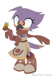 Size: 1600x2310 | Tagged: safe, artist:omorfia-moria, oc, oc:pip the finch, bird, 2025, brown gloves, brown shoes, bug, butterfly, clothes, cute, dress, eyelashes, female, finch, flat colors, fur markings, gloves, literal animal, looking at something, mouth open, oc only, open smile, scarf, shoes, simple background, smile, solo, solo female, standing, transparent background