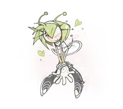 Size: 977x869 | Tagged: safe, artist:loveitt_02, amy rose, 2025, alien, alternate outfit, green fur, heart, looking at viewer, simple background, smile, solo, white background, wink