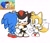 Size: 1672x1425 | Tagged: safe, artist:zblarush, miles "tails" prower, shadow the hedgehog, sonic the hedgehog, 2025, chibi, cute, gay, kiss, looking at them, reference inset, shadow x sonic, shipping, simple background, smile, sonic and friends, standing, trio, white background