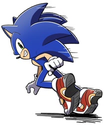 Size: 1226x1466 | Tagged: safe, artist:oudooooon427, sonic the hedgehog, 2025, grin, looking at viewer, running, simple background, smile, soap shoes, solo, white background