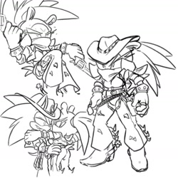 Size: 1848x1848 | Tagged: safe, artist:cl0udussy, sonic the hedgehog, surge the tenrec, cowboy outfit