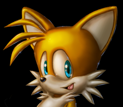Size: 573x502 | Tagged: safe, artist:lord-kiyo, miles "tails" prower, 2014, black background, lighting practice, lineless, looking at viewer, mouth open, open smile, redraw, shading practice, simple background, smile, smiling at viewer, solo