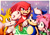 Size: 4961x3508 | Tagged: safe, artist:auragoddess, amy rose, knuckles the echidna, miles "tails" prower, sonic the hedgehog, echidna, fox, hedgehog, sonic origins, 2022, :o, classic amy, classic knuckles, classic sonic, classic sonic (universe), classic tails, exclamation mark, fangs, female, group, hand on another's head, lineless, male, mouth open, open smile, redraw, smile, smiling at viewer, sparkles, standing, team sonic, v sign