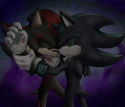 Size: 700x600 | Tagged: semi-grimdark, artist:jadowic, mephiles the dark, shadow the hedgehog, 2015, blood, dubious consent, duo, gay, holding them, injured, lidded eyes, mephadow, shipping, standing