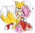 Size: 936x888 | Tagged: safe, artist:laurypinky972, amy rose, miles "tails" prower, 2009, amy x tails, blushing, duo, eyes closed, heart, holding each other, kiss, kneeling, shipping, sketch, straight, traditional media