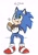 Size: 1112x1567 | Tagged: safe, artist:oudooooon427, sonic the hedgehog, hedgehog, sonic the hedgehog (2020), 2025, arrow, donut, eating, food, holding something, japanese text, male, simple background, sitting, solo, white background