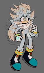 Size: 1227x2015 | Tagged: safe, artist:eloaholiveira, silver the hedgehog, 2022, arm fluff, beanbrows, blushing, clenched fists, fur markings, grey background, guinea pig, hip fluff, leg fluff, looking offscreen, neck fluff, pink nose, simple background, smile, solo, species swap