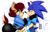 Size: 3850x2450 | Tagged: safe, artist:roseduelistbbshm, sally acorn, sonic the hedgehog, chipmunk, hedgehog, 2023, blushing, busty sally, clothes, duo, female, fully clothed, hand on shoulder, holding something, looking at each other, male, ring, ringblader, sally x sonic, shipping, straight