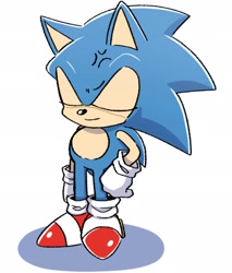 Size: 1744x2048 | Tagged: safe, artist:oudooooon427, sonic the hedgehog, 2025, classic sonic, cross popping vein, eyes closed, simple background, solo, standing, white background