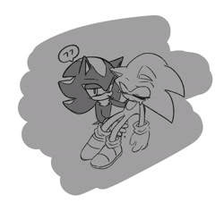 Size: 2000x1817 | Tagged: safe, artist:oudooooon427, mephiles the dark, sonic the hedgehog, 2025, duo, eyes closed, greyscale, monochrome, mouth open, simple background, white background