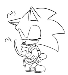 Size: 1209x1320 | Tagged: safe, artist:oudooooon427, sonic the hedgehog, cat, 2025, eyes closed, greyscale, japanese text, licking, monochrome, simple background, sketch, solo, species swap, tongue out, white background