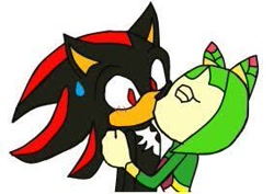 Size: 283x200 | Tagged: artist needed, safe, cosmo the seedrian, shadow the hedgehog, age difference, blushing, cosmo x shadow, duo, eyes closed, flat colors, holding them, kiss, looking at them, low res, shipping, straight, sweatdrop, unknown date