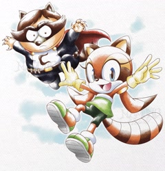 Size: 1966x2048 | Tagged: safe, artist:mamonoworld, marine the raccoon, human, 2026, child, crossover, duo, eric cartman, frown, gradient background, looking at viewer, smile, south park, the coon (south park)