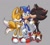 Size: 800x715 | Tagged: safe, artist:jeffydust, miles "tails" prower, shadow the hedgehog, sonic the hedgehog, fox, hedgehog, 2022, age difference, gay, grey background, holding them, hugging, kiss, kiss on cheek, male, polyamory, shadow x sonic, shadow x tails, shipping, simple background, sonadails, sonic gets all the boys, sonic x tails, standing, trio